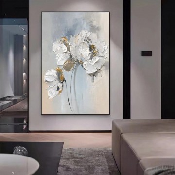 Texturizado Painting - Textura de decoración de pared de flores White Floral by Palette Knife